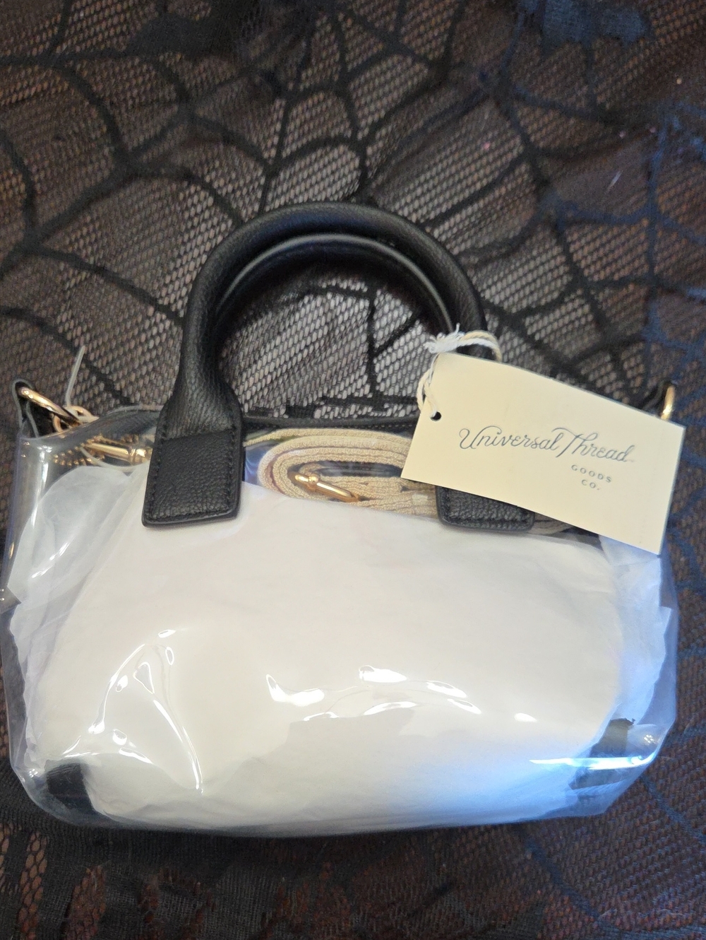 Universal Thread Clear Crossbody Tote Bag With Black Handles & White Pouch